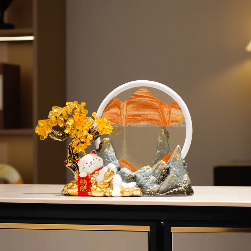 速发招财猫发财树流沙画摆件办公室客柜招财电视柜酒厅装饰品开业图片