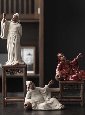 速发中房家酒李白醉居摆件古代历史人物诗仙陶瓷书式博古架装饰品