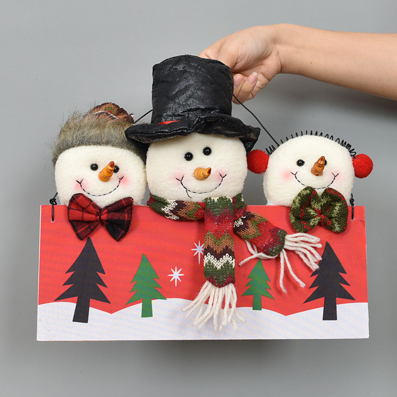 速发圣诞节饰品装饰场景饰置木质挂饰布诞老人雪人麋鹿门圣门挂牌