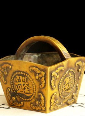 速发黄铜日进 金摆件斗铜斗四方斗仿古聚宝盆米斗金银家斗满居装W