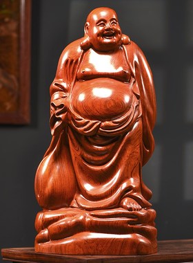 速发大开弥玄佛摆件实木雕刻招财笑佛供奉新中式家居客厅勒关肚业