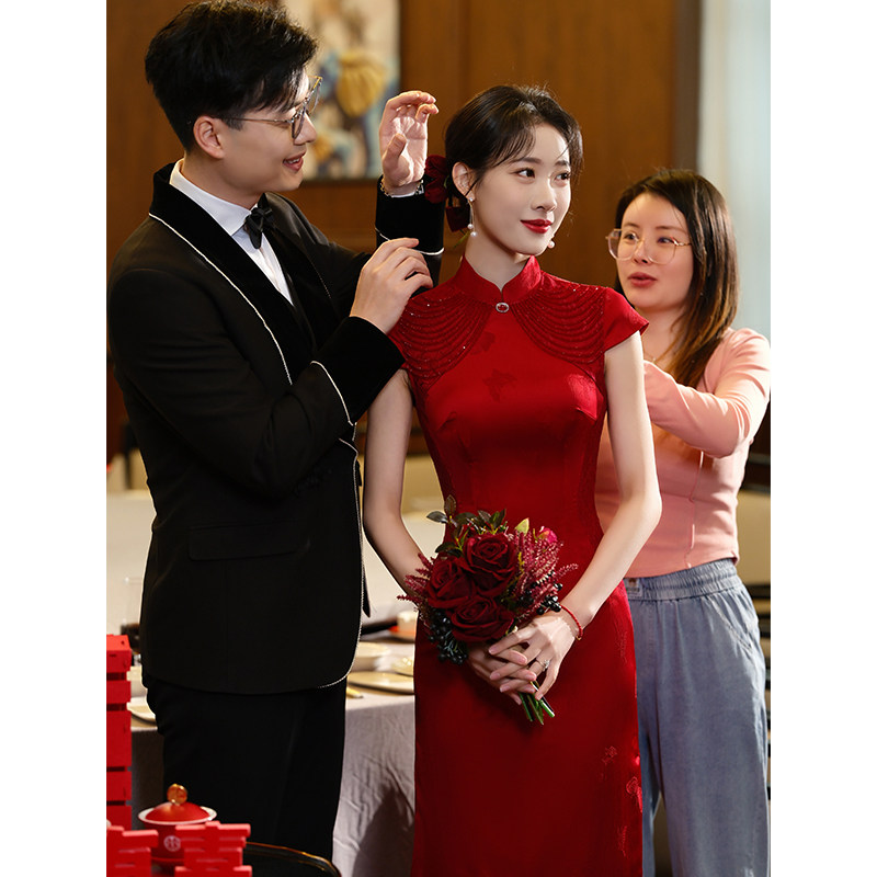 速发酒红色敬酒服新婚结婚中式礼古改良出阁旗袍高端小众订娘复服