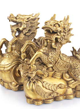 速发铜麒麟富件一对纯铜大号财摆麒麟工艺品居财客厅家招饰品开业