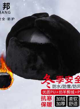 SB(赛邦)冬季安全帽防砸保暖雷锋帽棉帽子防寒工作帽优质PU+仿羊