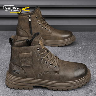 高帮英伦风厚底工装 骆驼动感马丁靴男鞋 加绒棉鞋 冬季 靴 2025新款