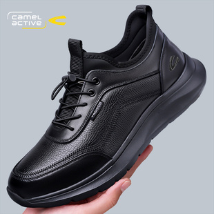 休闲真皮全黑软底公务通勤运动鞋 加绒棉男士 春秋冬季 骆驼动感男鞋