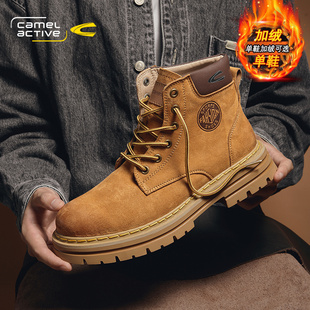 加绒棉真皮防滑登山鞋 新款 踢不烂大黄靴 秋冬季 骆驼动感马丁靴男士