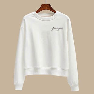 韩国纯棉短款白色卫衣女士2025新款秋冬春秋宽松无帽薄款ins潮