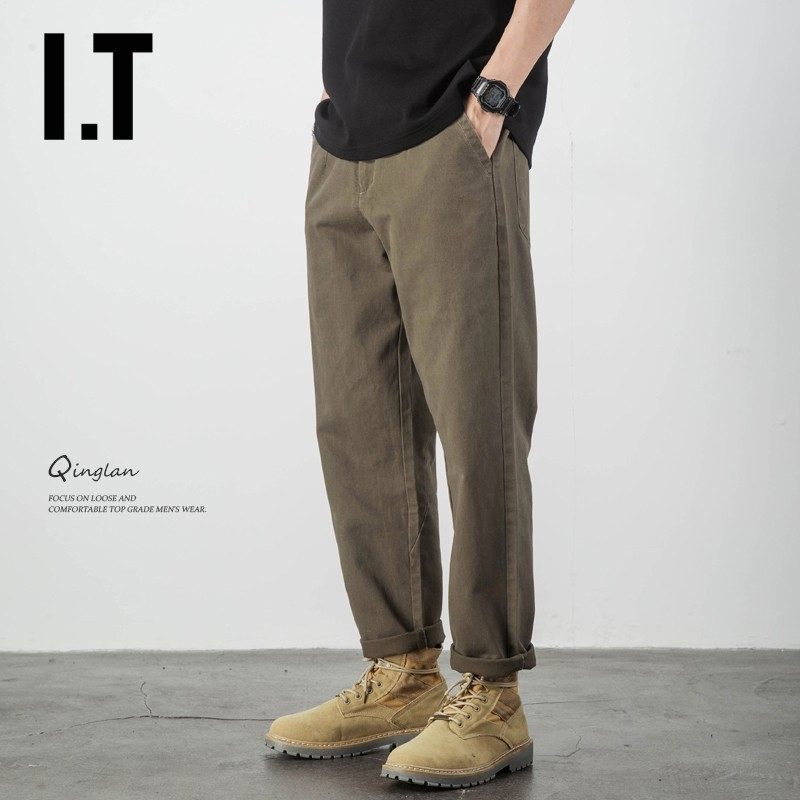 香港潮牌休闲裤男士宽松直筒小众咖啡棕裤子简约大码重磅纯棉长裤,男装,休闲裤,淘宝优惠券,粉丝福利购,淘宝优惠卷