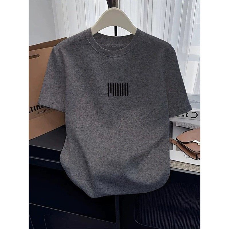 韩国灰色正肩纯棉短袖t恤女2025夏季新款时尚百搭上衣薄款T恤