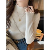纯色打底衫 女内搭时髦洋气2025秋冬新款 木耳边半高领毛衣针织上衣