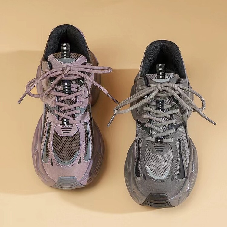 这是如此漂亮~Vimi伟大的爸爸女夫妇鞋厚底休闲增高灰色运动鞋，