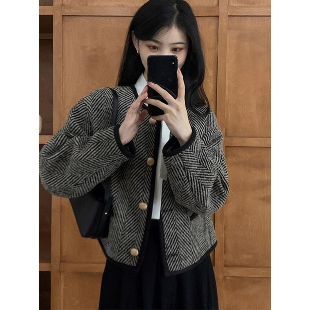 华来阿玛施特2025春季法式覆古千鸟格小香风外套气质别致夹克上衣