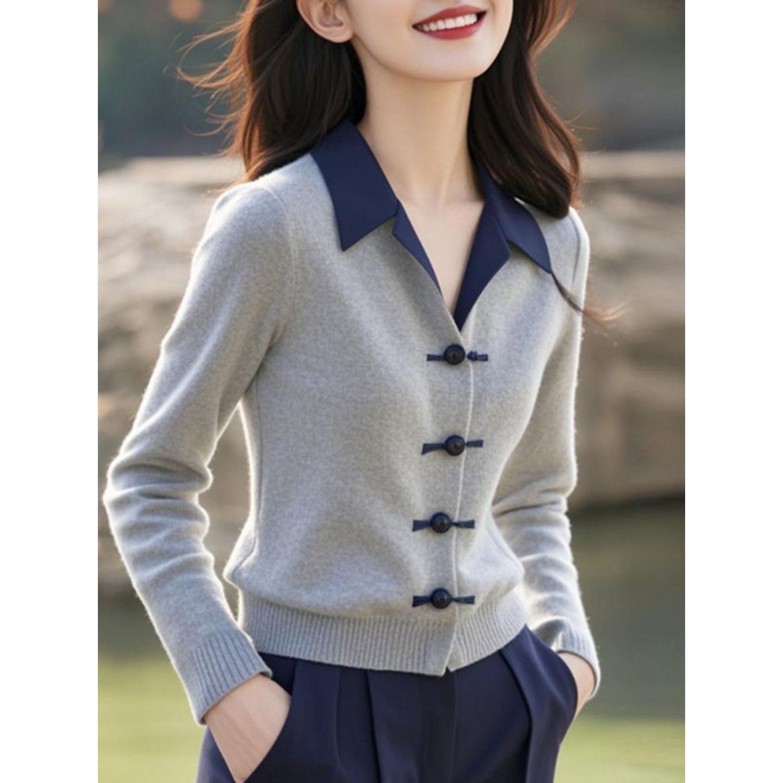 专柜2025秋季白领哥弟新款中式中国风灰色Polo领羊毛针织开衫毛衣,女装/女士精品,毛针织衫,淘宝优惠券,粉丝福利购,淘宝优惠卷