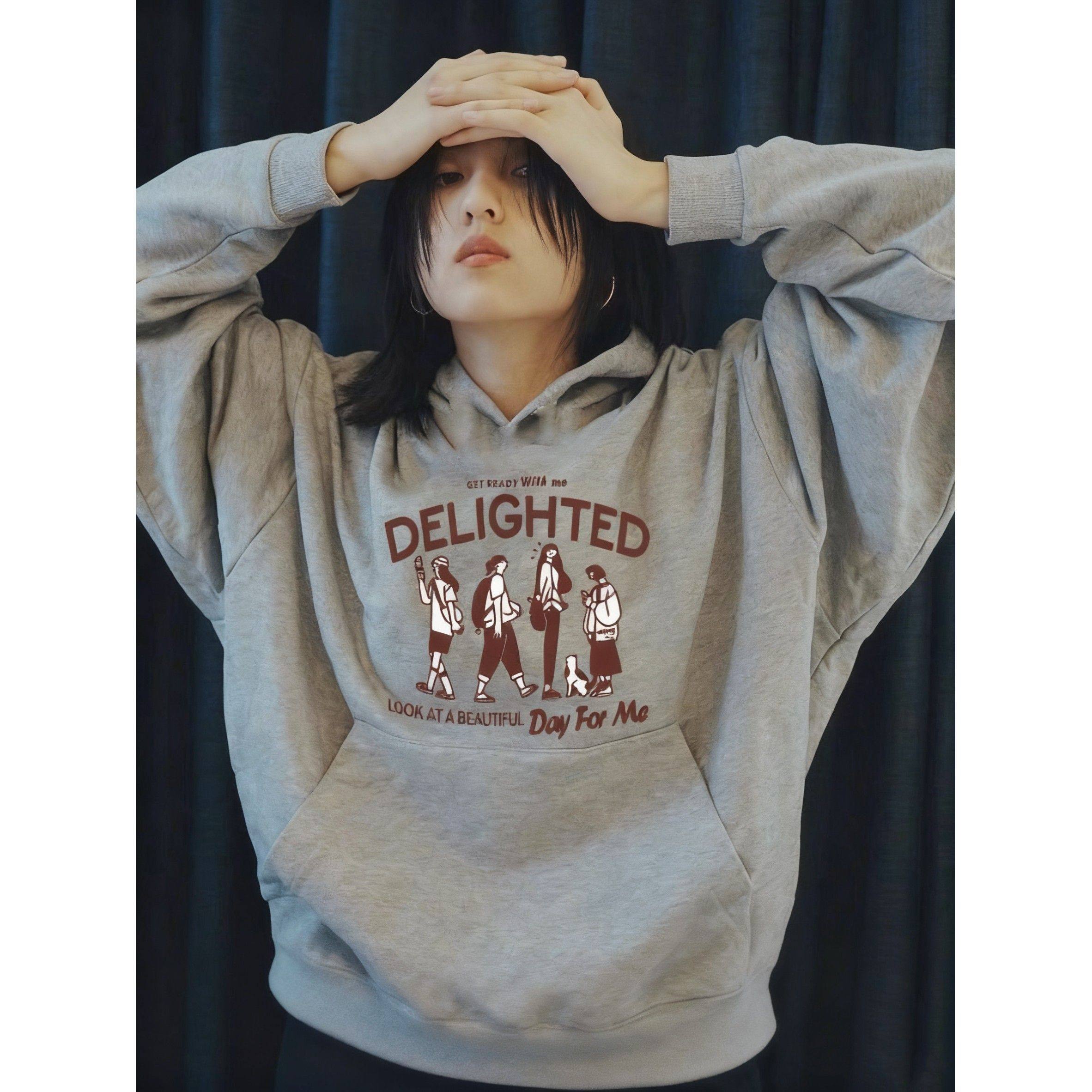 日本代购张子枫同款灰色卡通印花卫衣女秋冬宽松连帽韩版情侣外套,女装/女士精品,卫衣/绒衫,淘宝优惠券,粉丝福利购,淘宝优惠卷