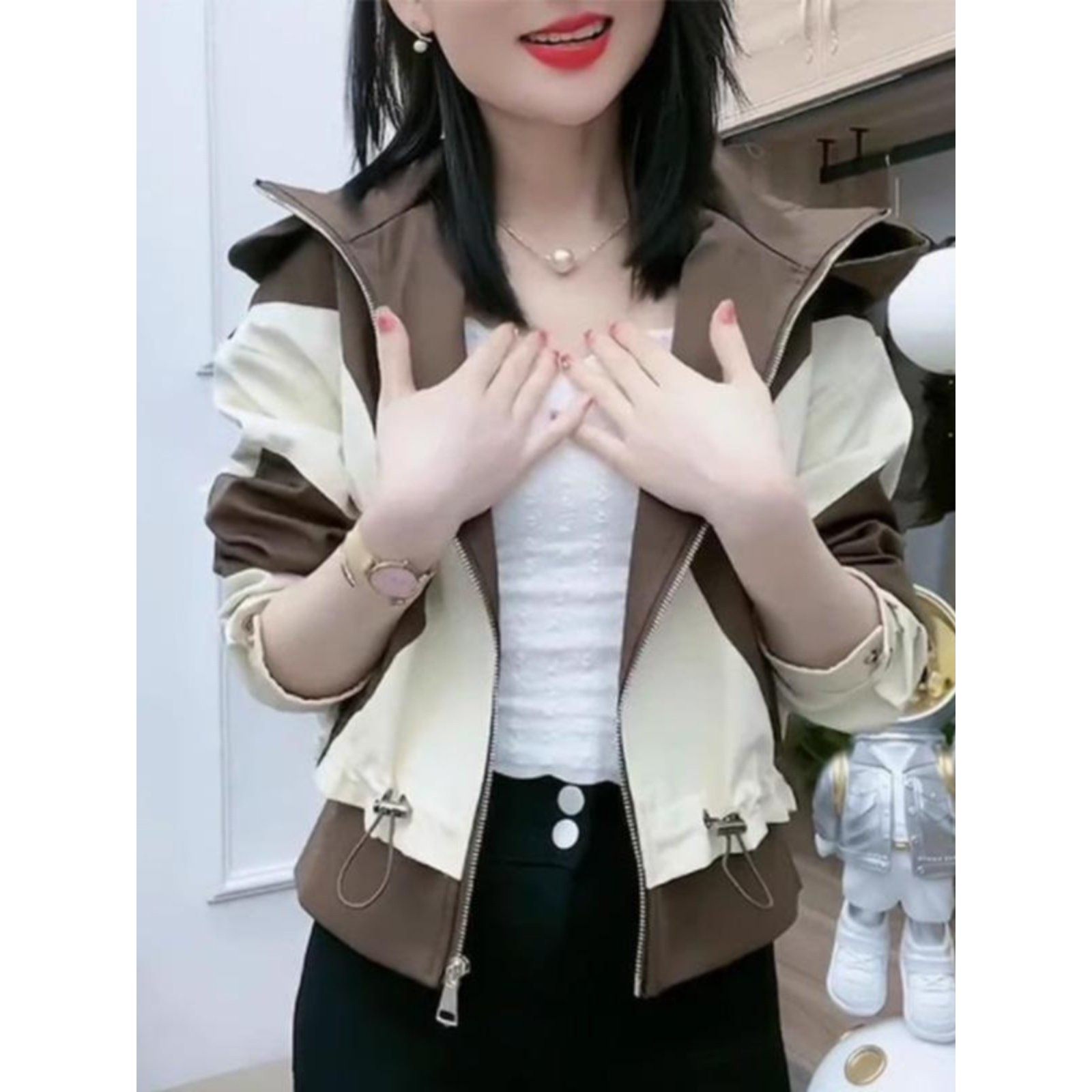 潮牌拼色短外套女秋装2025新款宽松显瘦大码减龄时尚漂亮洋气夹克,女装/女士精品,短外套,淘宝优惠券,粉丝福利购,淘宝优惠卷