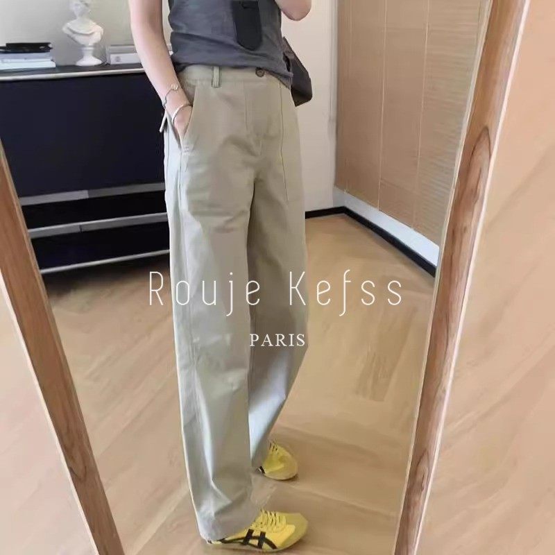 Rouje kefss法式高腰直筒休闲阔腿裤女春夏季设计感工装修身长裤,女装/女士精品,大码裤装,淘宝优惠券,粉丝福利购,淘宝优惠卷