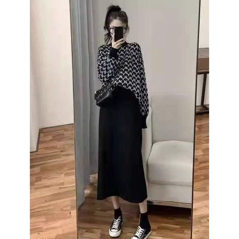 欧洲站秋装新款时尚御姐针织毛衣半身裙子慵懒风高级感两件套装裙
