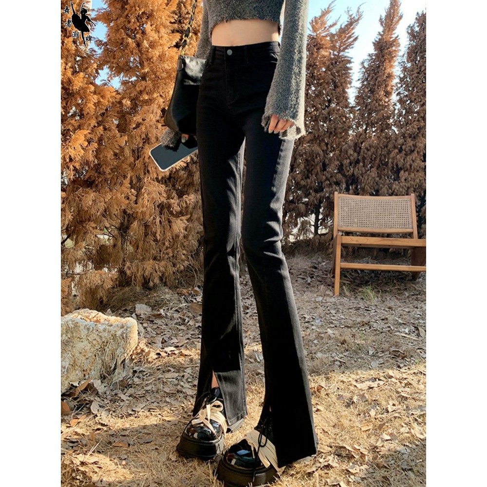 黑色微喇牛仔裤女2025年春季新款小个子高腰显瘦马蹄拖地长裤子潮,女装/女士精品,牛仔裤,淘宝优惠券,粉丝福利购,淘宝优惠卷
