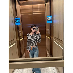 必入款~看实拍~欧阳娜娜同款高腰阔腿直筒拼接皮标牛仔裤女25秋冬