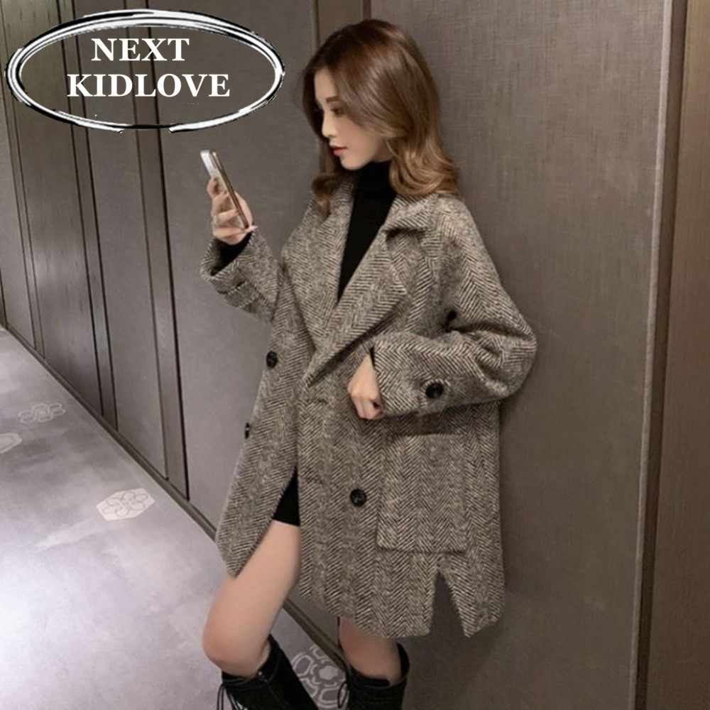 日本代购高级感大码格子毛呢子外套女秋冬胖mm中长款夹棉西装大衣,女装/女士精品,毛呢外套,淘宝优惠券,粉丝福利购,淘宝优惠卷