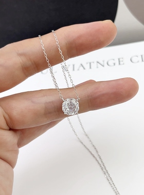 赵露思同款玫瑰钻项链S925银轻奢小众单颗钻锁骨链耳钉七夕礼物