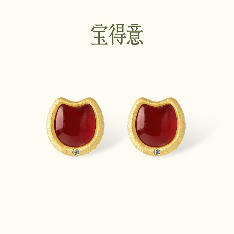 宝得意春风得意马蹄吉系列马蹄耳钉东陵玉红玛瑙百搭简约生日礼物