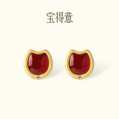 宝得意马年系列踏福马蹄耳钉东陵玉红玛瑙本命年百搭简约新年礼物