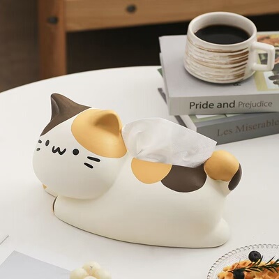 翘尾猫奶油风可爱纸巾盒客厅轻奢