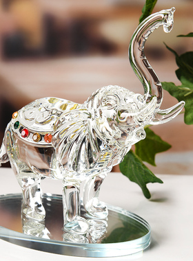 大号透明白水晶大象摆件镶钻吉祥如意客厅家居客厅装饰品生日礼物