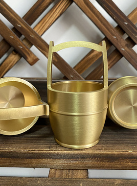 一桶金摆件纯铜一桶江山黄铜小水桶招财金扁担办公室桌面客厅摆设