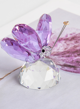 水晶蝴蝶小动物摆件 创意礼品拍照道具家居装饰生日礼物