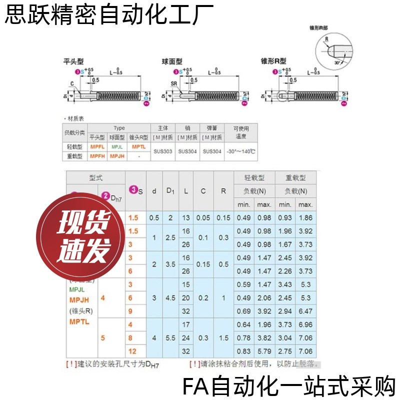 ZAS02小径弹簧柱塞弹性销MPJL1.5/2//4/5-1.5//4/6/8//1
