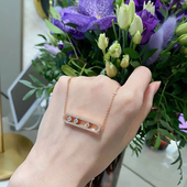 高级感满钻项链女镀18k玫瑰金小众设计轻奢ins风三钻可滑动锁骨链