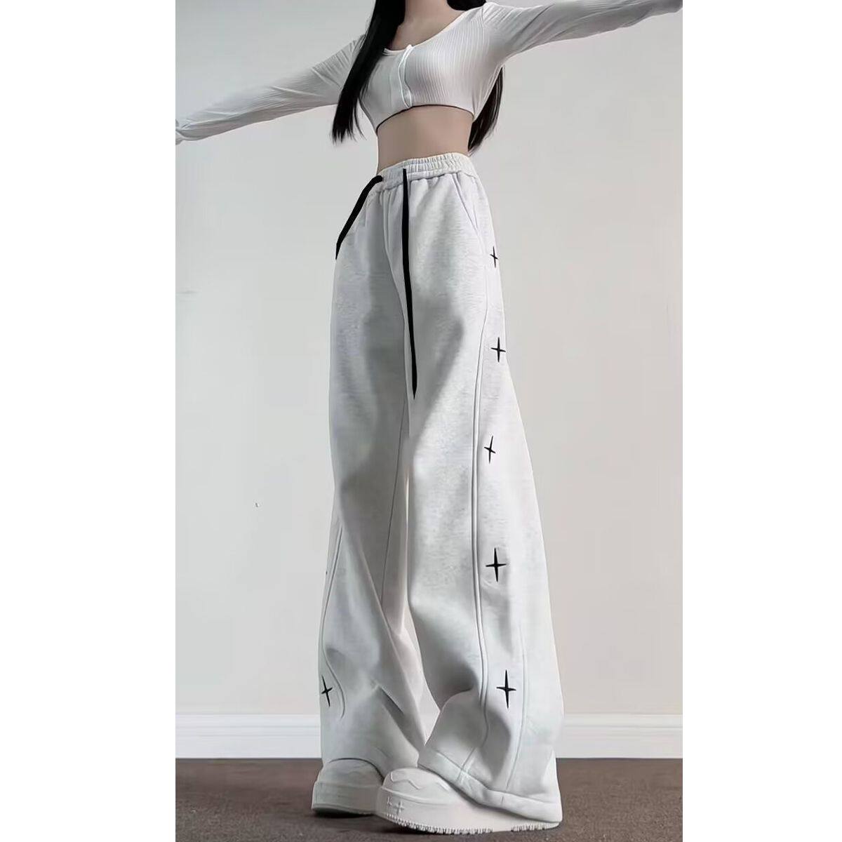 美式阔腿长裤女春夏季薄款学生韩版中性风休闲运动卫裤直筒裤子潮