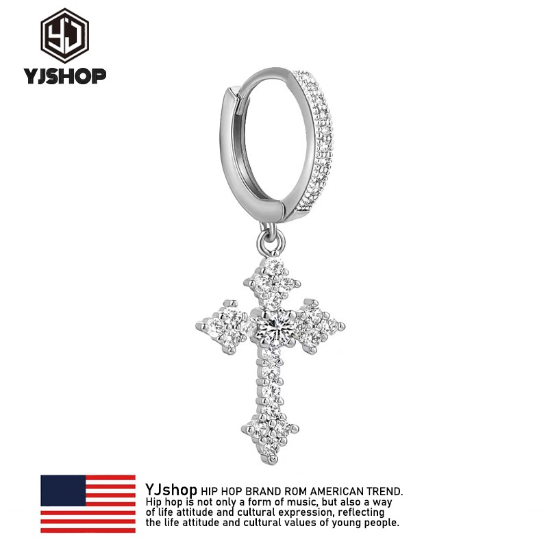 S925银鸢尾花耳环男女十字架欧美