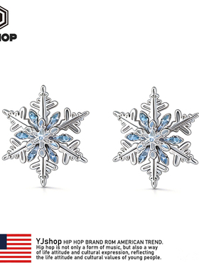 F136钛合金雪花耳钉给春夏降温蓝色高级新年雪花耳环女送生日礼物