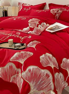 奢唯美高支棉轻秋长绒HNW棉春季紫色床上四件套纯被套床单全棉床