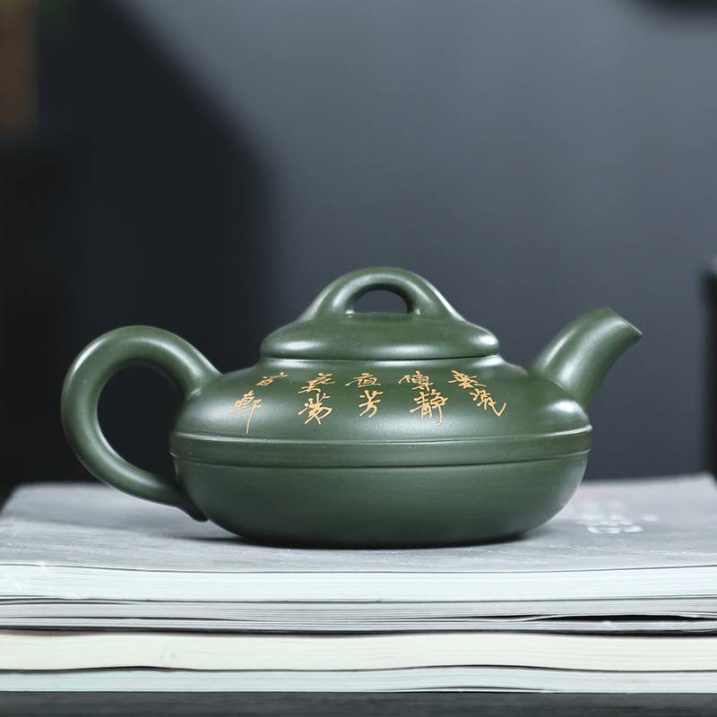 工厂直供 宜兴紫砂茶壶 原矿绿泥合欢紫砂壶纯全手工泥绘山水茶具