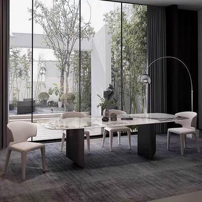 式极意简岩板餐5528桌轻奢现高代简约长方家用小户型端形设计师吃