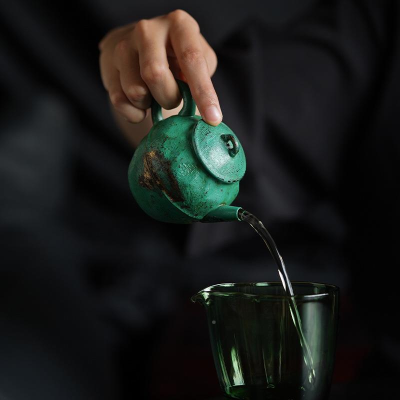 大梵TDB汝纯手工植玩物漆红布里壶仿诡古高档雅茶具手执泡茶壶带