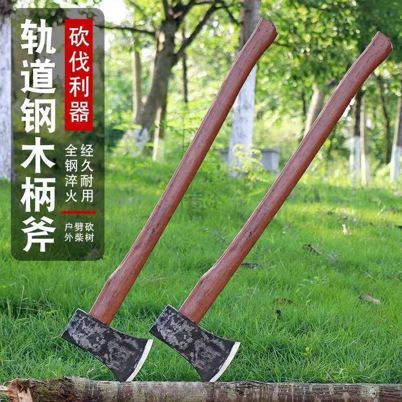 手工敲锻打大轨斧子劈砍柴伐木大斧子砍断tj#hsdu+钢击筋斧子柴道