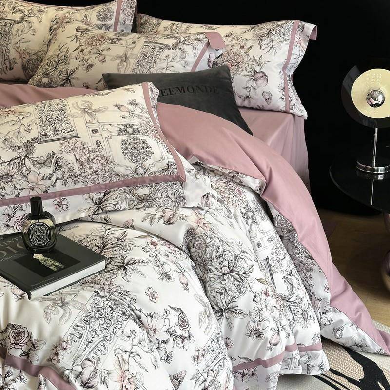 式长绒四棉数码印花件美套纯棉花卉套床单TEV田园风全棉被床上用