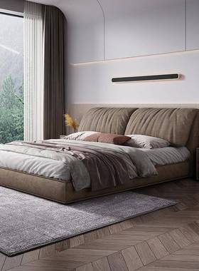 大象耳朵科技布床现代约奢风艺床主FS-LPFC-卧婚床网轻红简软布床