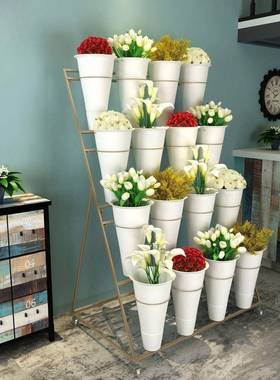 轻奢鲜花店展架示铁艺多花店花架层带轮可68192移动摆摊养花醒架