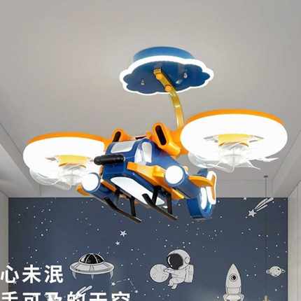 儿童飞机灯风扇灯遥控男童房间创意卡通战斗机模型男孩卧室吸顶灯