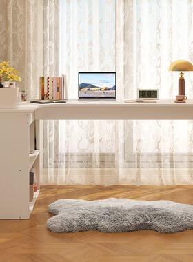 仿木室转角书桌书柜一体实电脑桌卧57436家用桌子收柜一体纳拐角