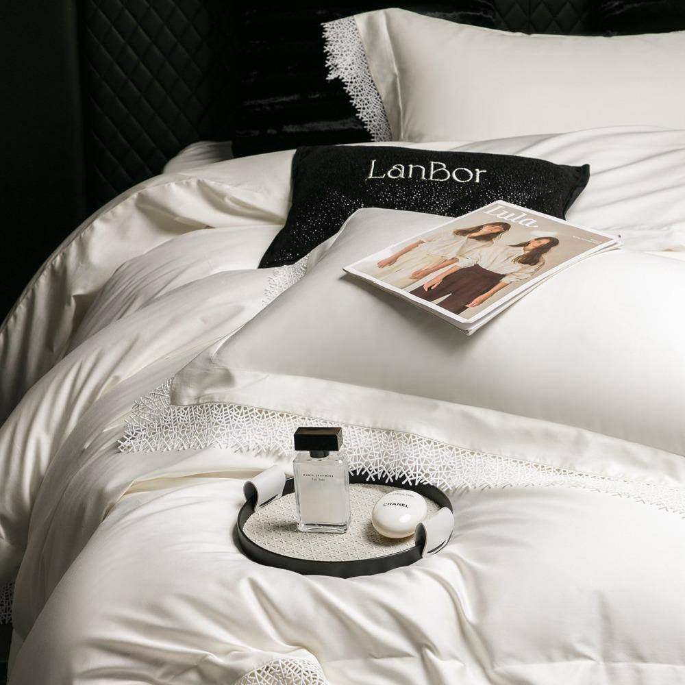 奢极简轻风全棉丝花边四件套纯棉套柔软裸睡LB-57411床被单舒适蕾