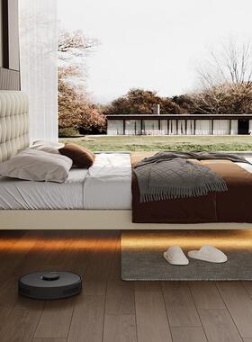 燕户尾榫悬床浮现代简约薄床头边皮床超厚全实CEI木小型双齐人床