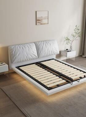 亚克力QLD极简奢皮床暖白色小户床型悬卧浮主双人皮床现代轻带感